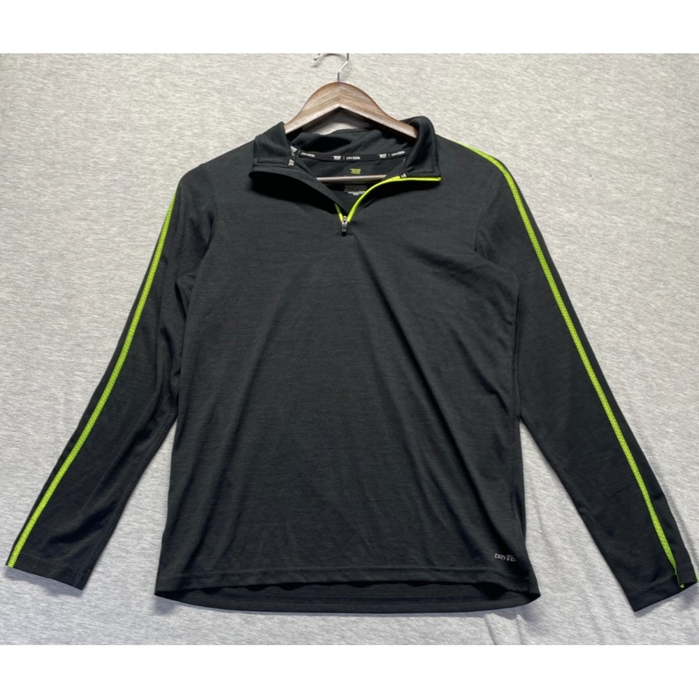 Tek Gear DryTek Top Boys XL (18/20) Black Green Mock Neck Quarter Zip Athleisure